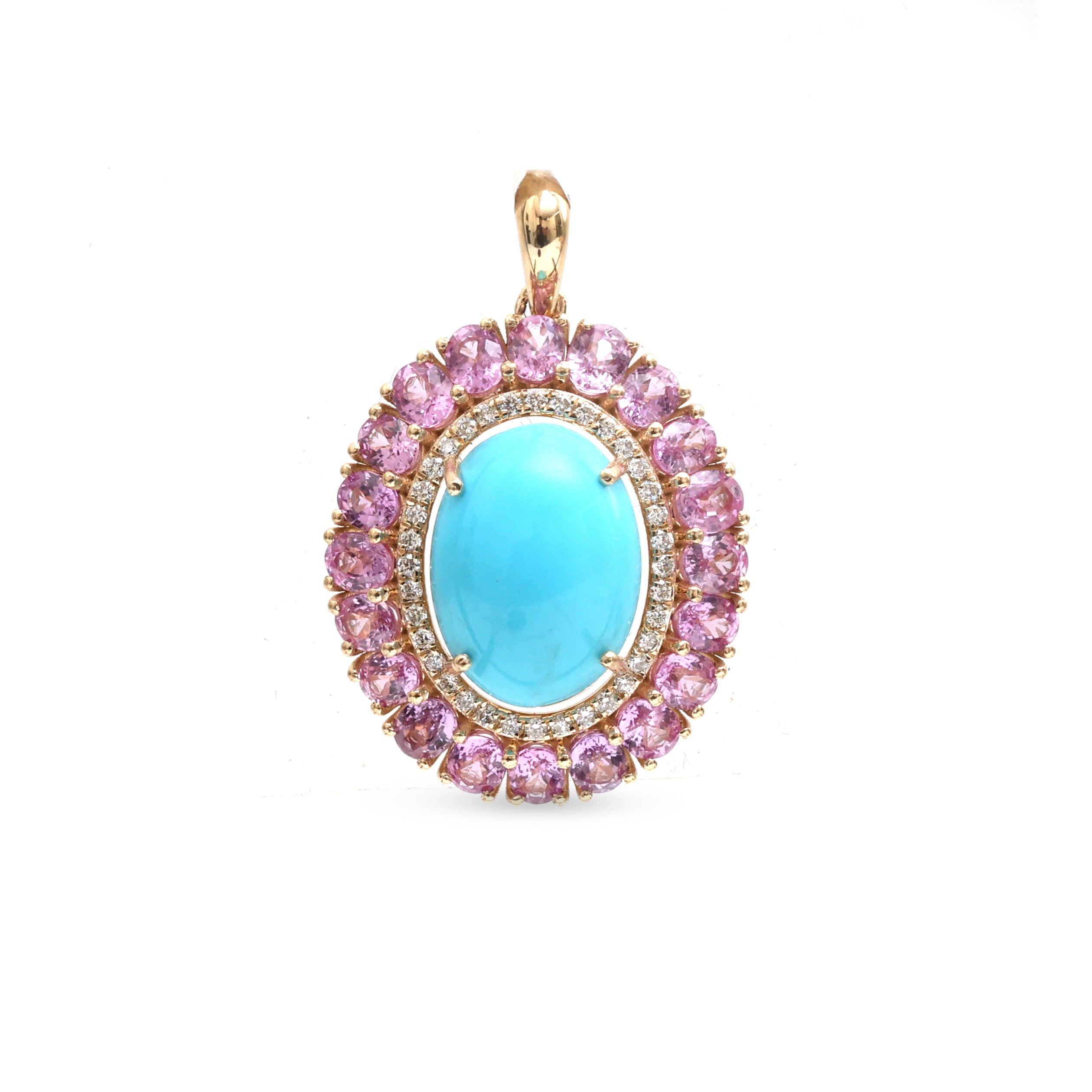 JPPD-884/9724 Turquoise Pink Sapphire Diamond Pendant | 14K