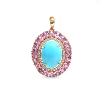 JPPD-884/9724 Turquoise Pink Sapphire Diamond Pendant | 14K