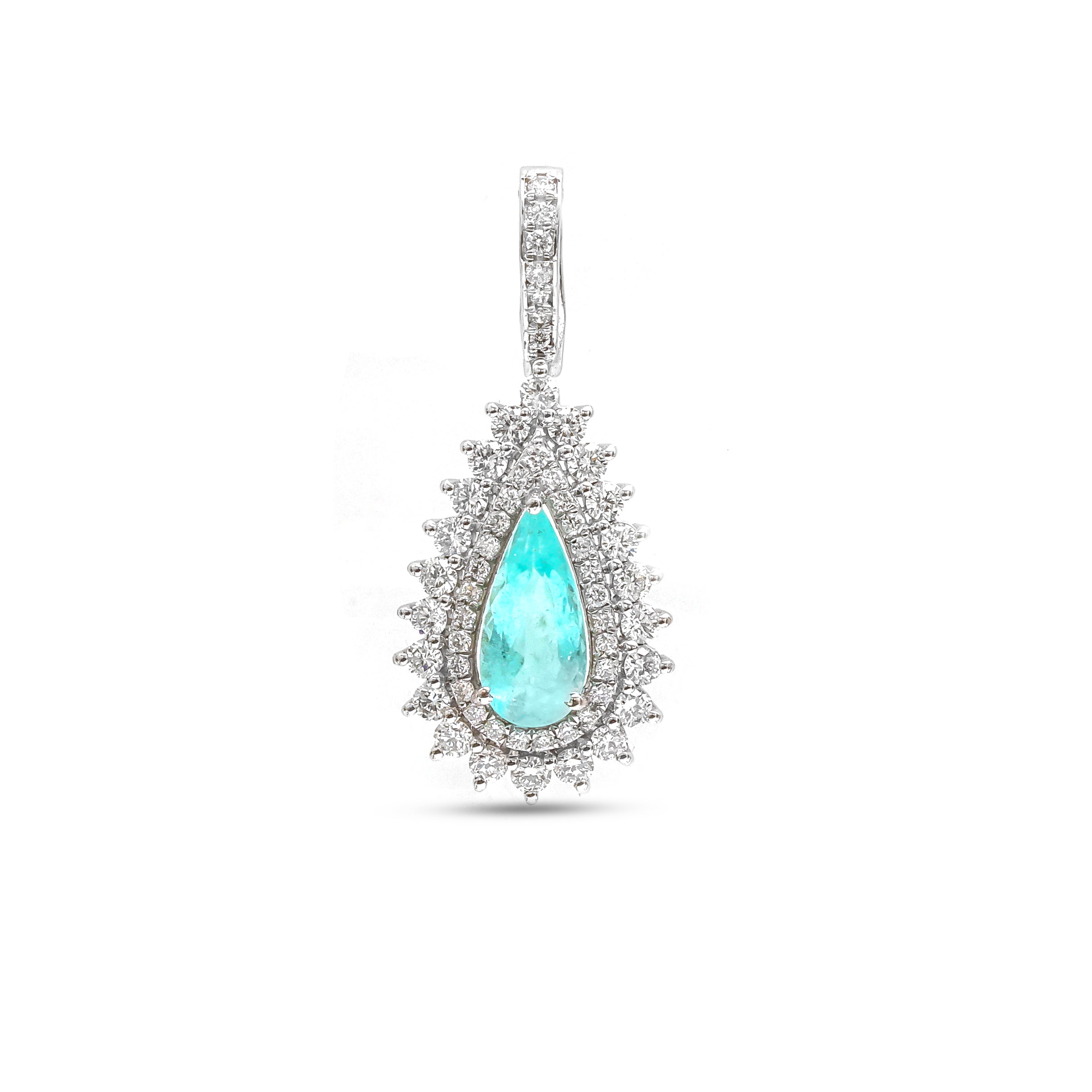 JPPD-897/9894 Paraiba Tourmaline Helo Diamond Pear Pendant | 18K