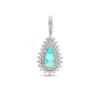 JPPD-897/9894 Paraiba Tourmaline Helo Diamond Pear Pendant | 18K