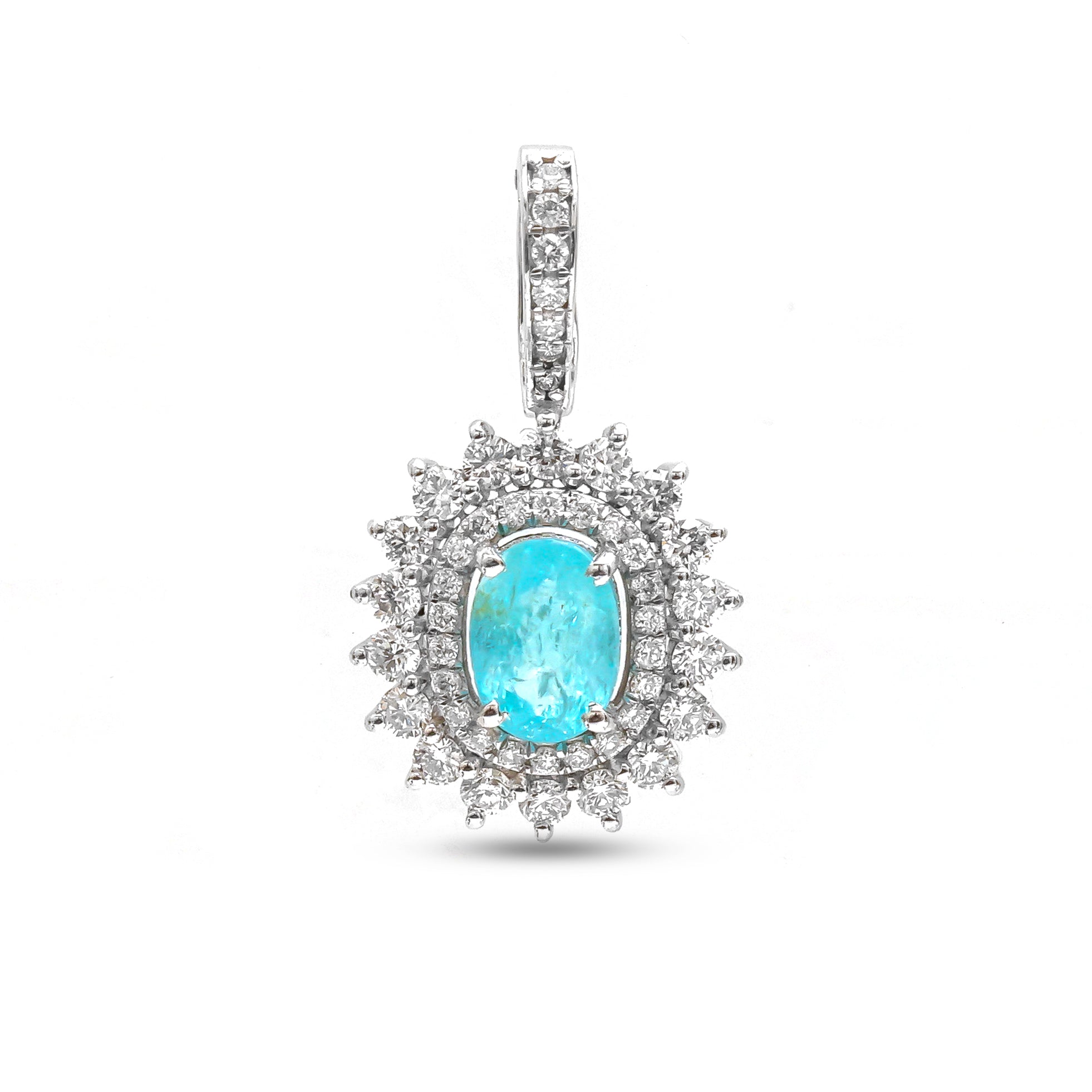 JPPD-898/9895 Paraiba Tourmaline Diamond Oval Double Helo Pendant | 18K