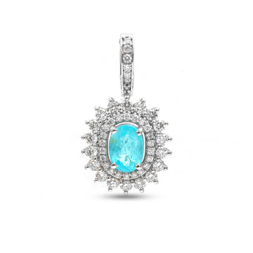 JPPD-898/9895 Paraiba Tourmaline Diamond Oval Double Helo Pendant | 18K