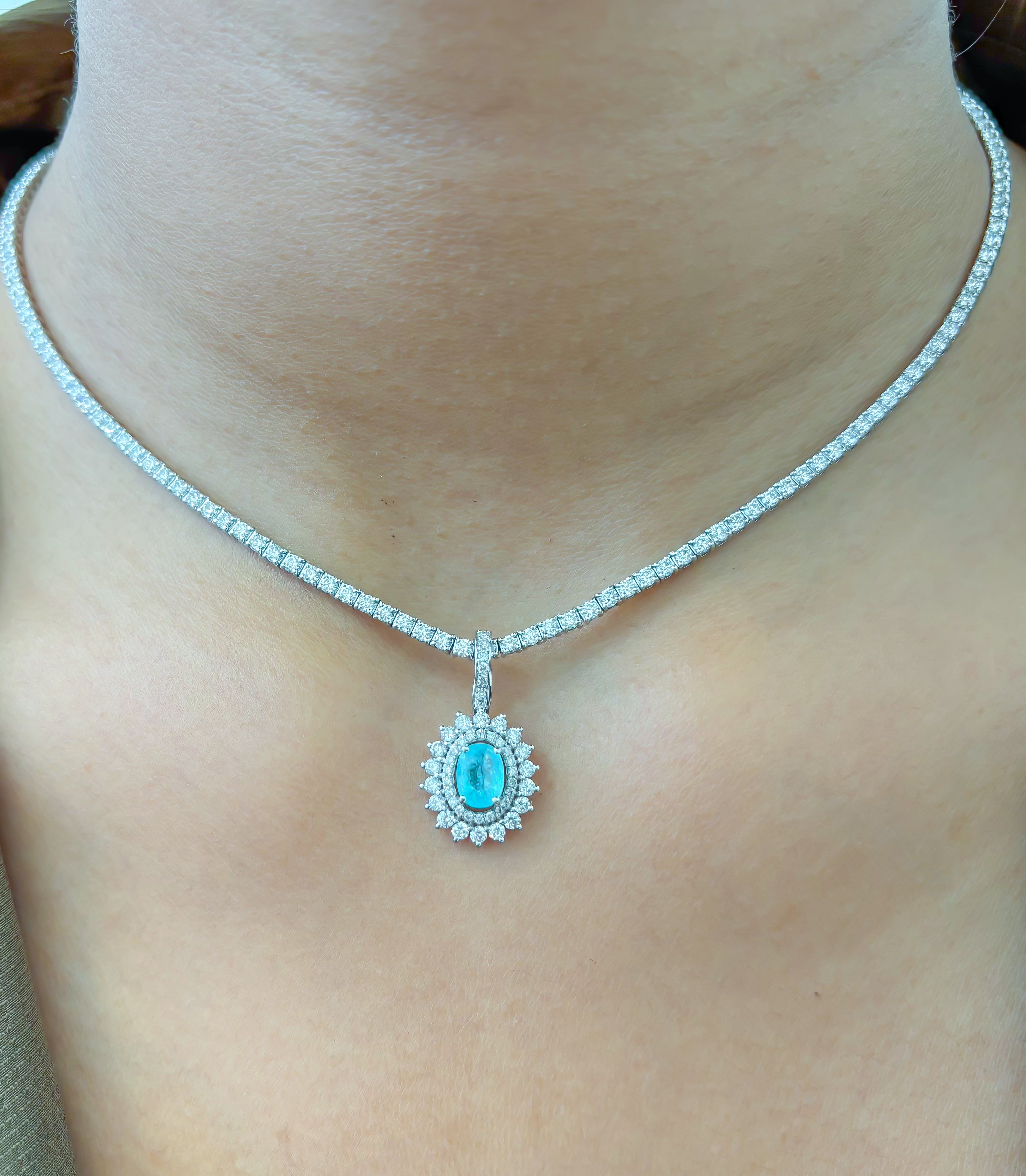 JPPD-899/9896 Paraiba Tourmaline Diamond Oval Double Helo Pendant | 18K