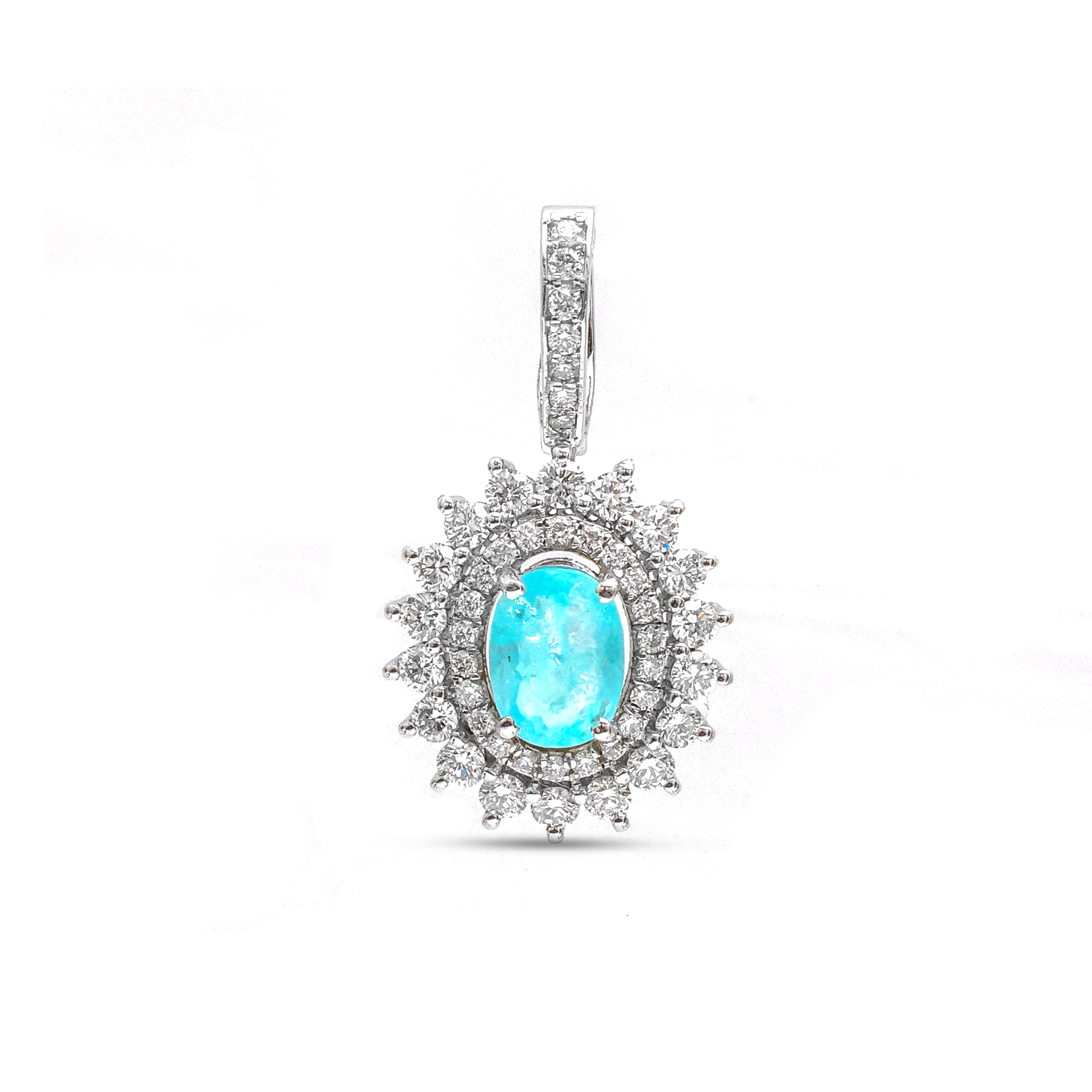 JPPD-899/9896 Paraiba Tourmaline Diamond Oval Double Helo Pendant | 18K