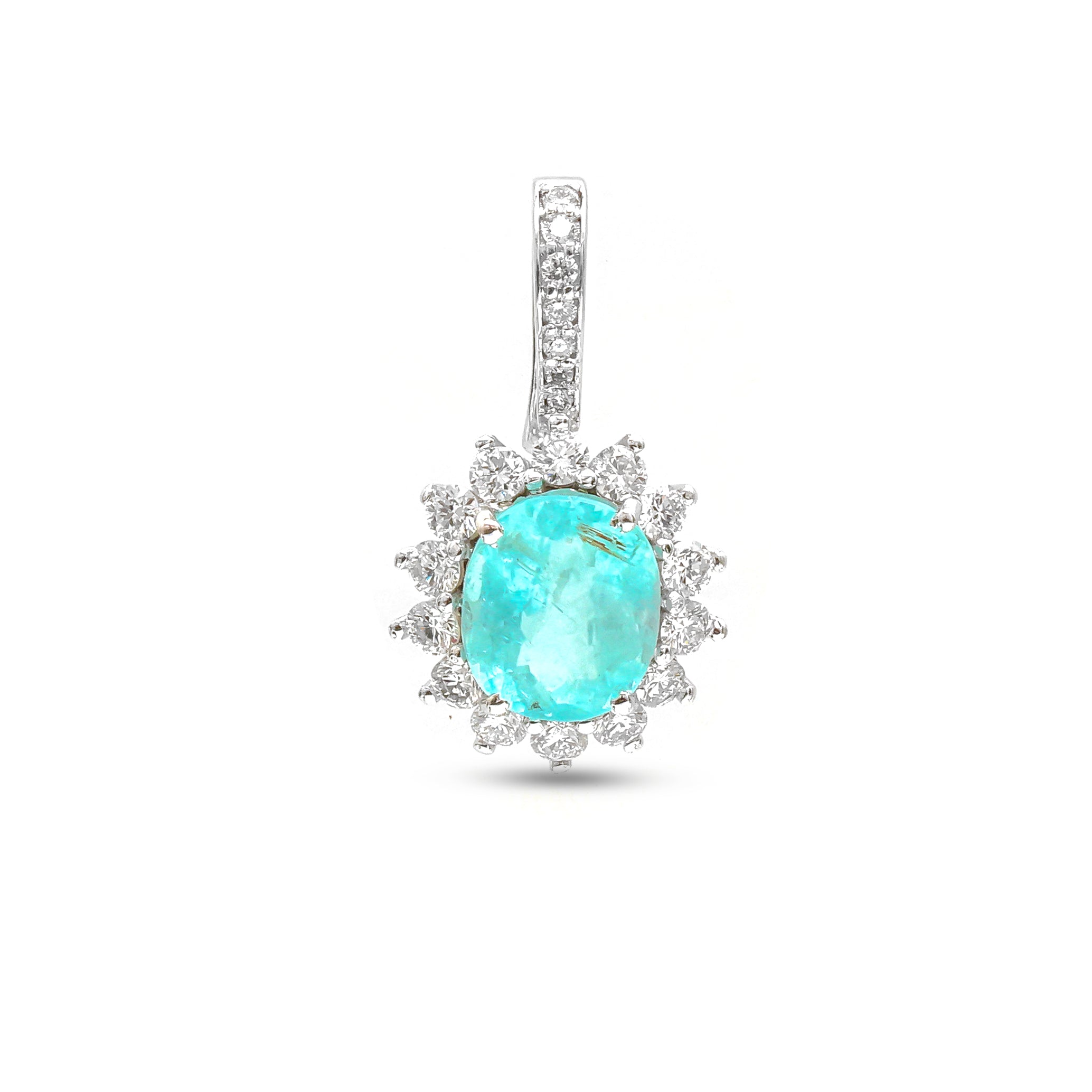 JPPD-905/9912 Paraiba Tourmaline Helo Diamond Oval Pendant | 18K