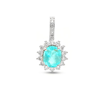 JPPD-905/9912 Paraiba Tourmaline Helo Diamond Oval Pendant | 18K