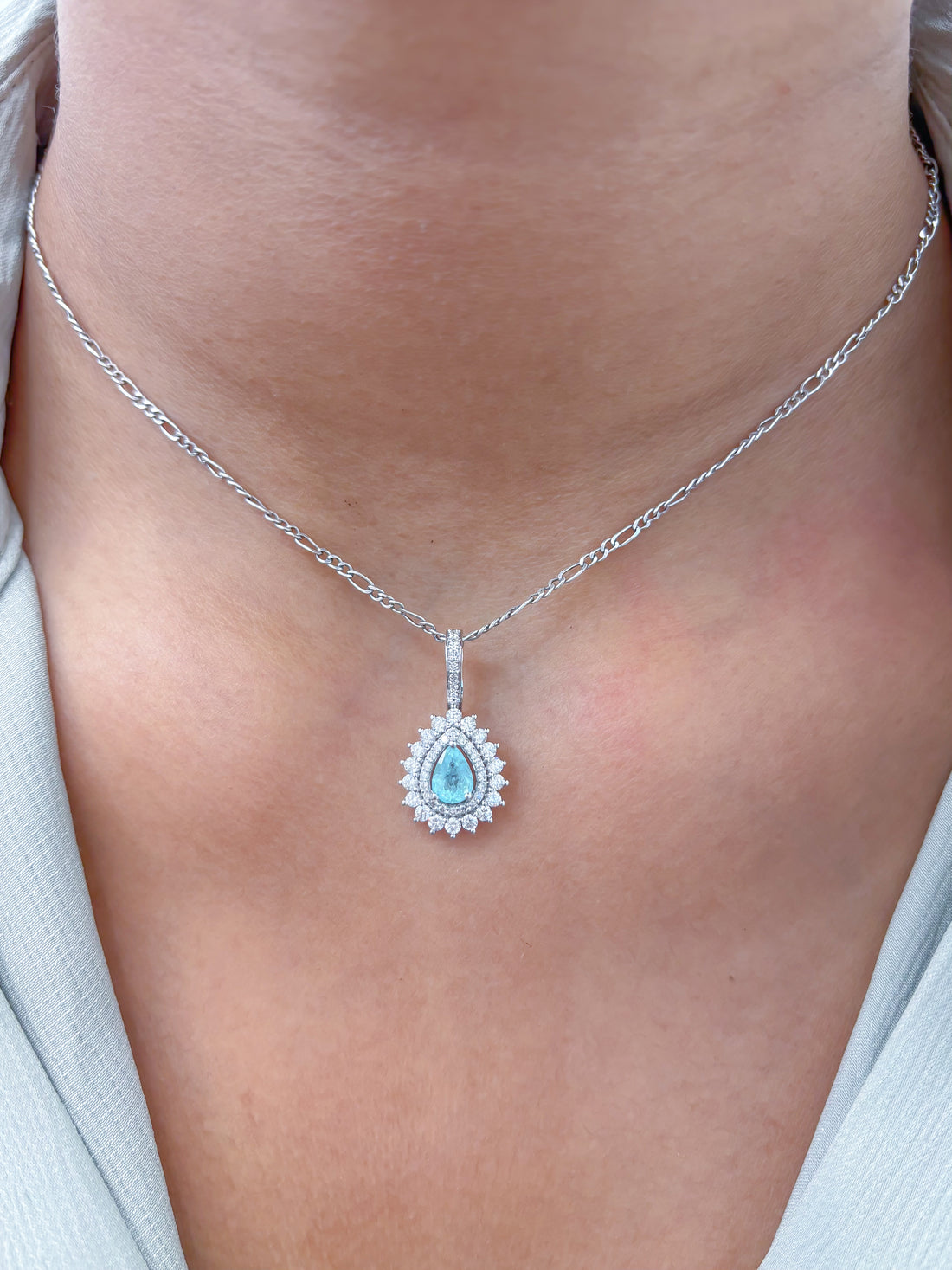 JPPD-908/9928 Paraiba Tourmaline Helo Diamond Pear Pendant | 18K