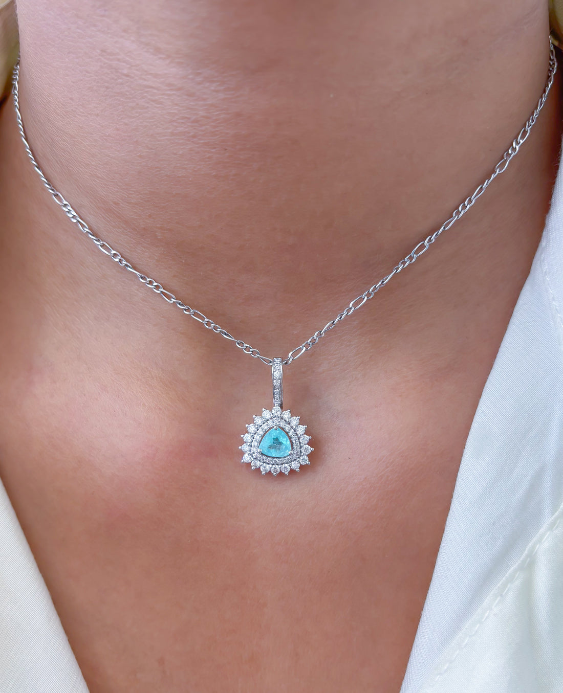 JPPD-918/9979 Paraiba Tourmaline Diamond Double Helo Pendant | 18K