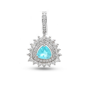 JPPD-918/9979 Paraiba Tourmaline Diamond Double Helo Pendant | 18K