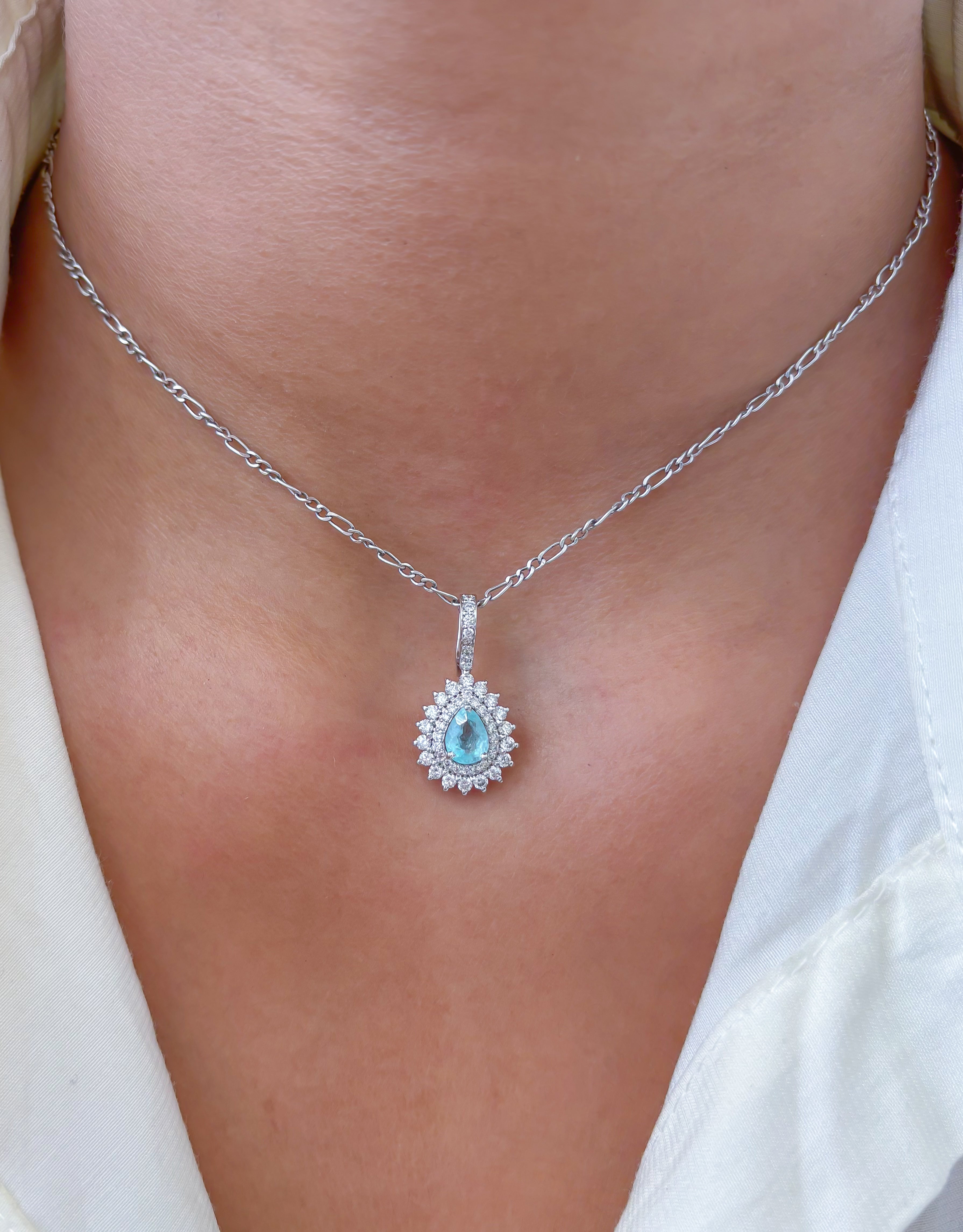 JPPD-919/9980 Paraiba Tourmaline Helo Diamond Pear Pendant | 18K