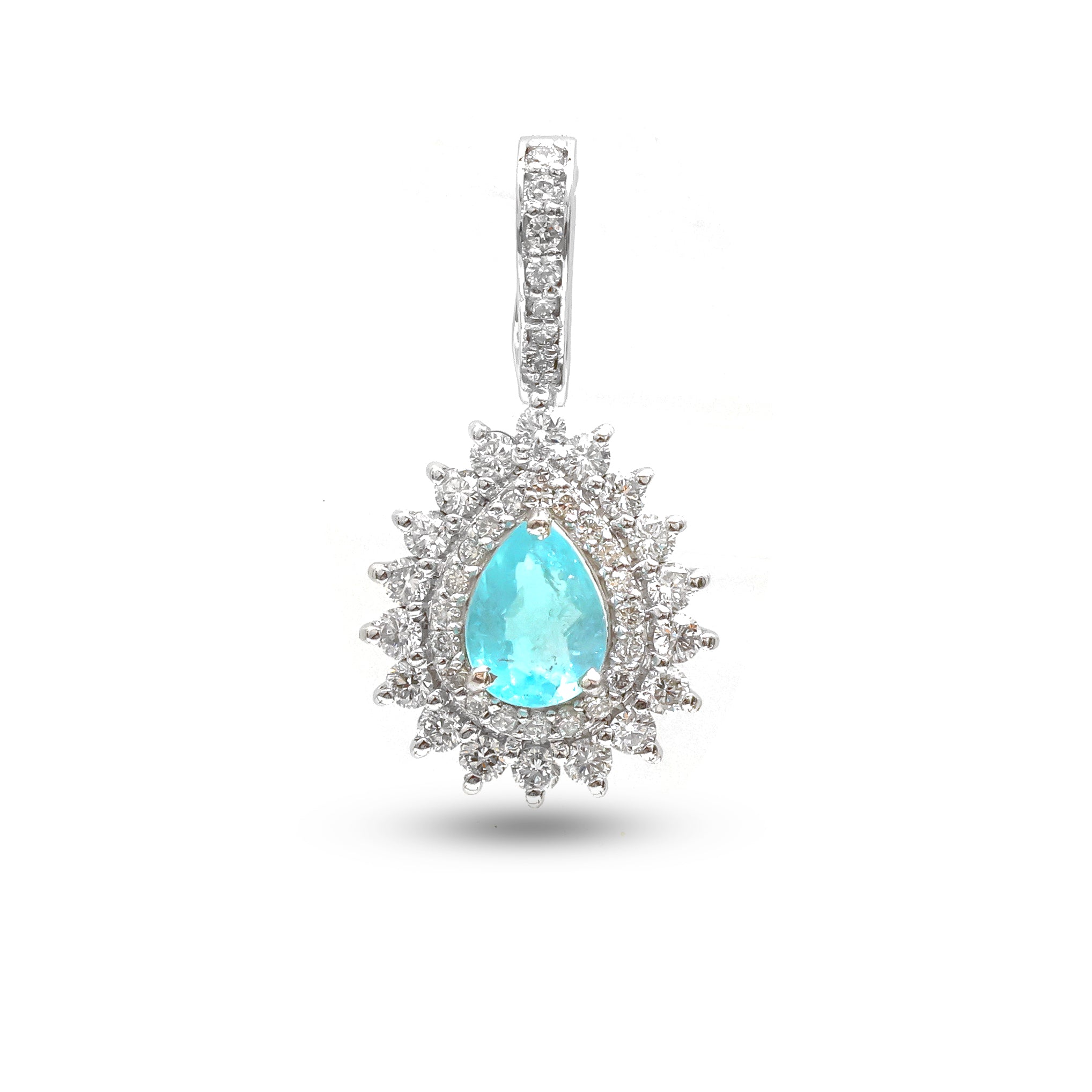JPPD-919/9980 Paraiba Tourmaline Helo Diamond Pear Pendant | 18K