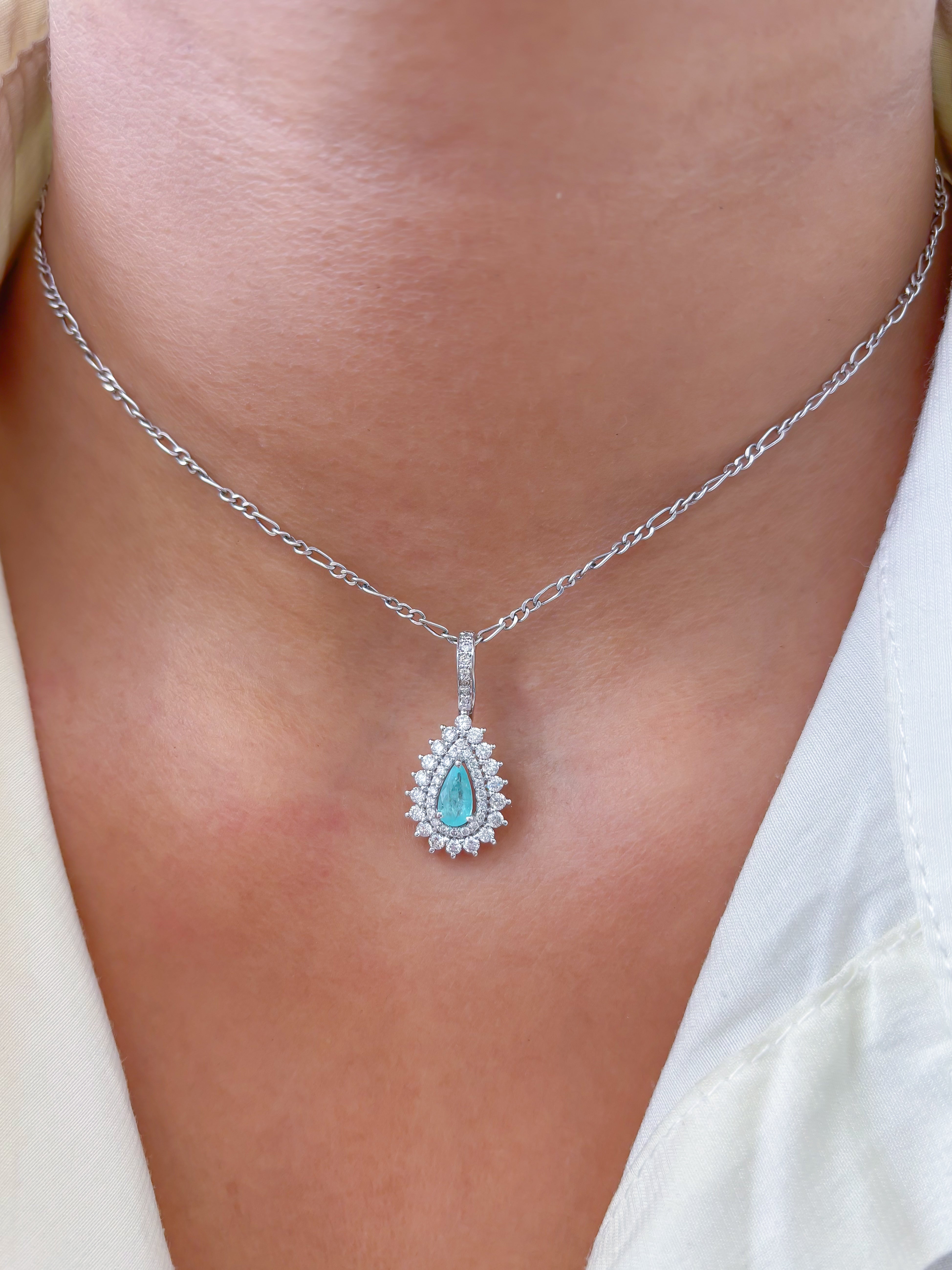 JPPD-920/9981 Paraiba Tourmaline Helo Diamond Pear Pendant | 18K