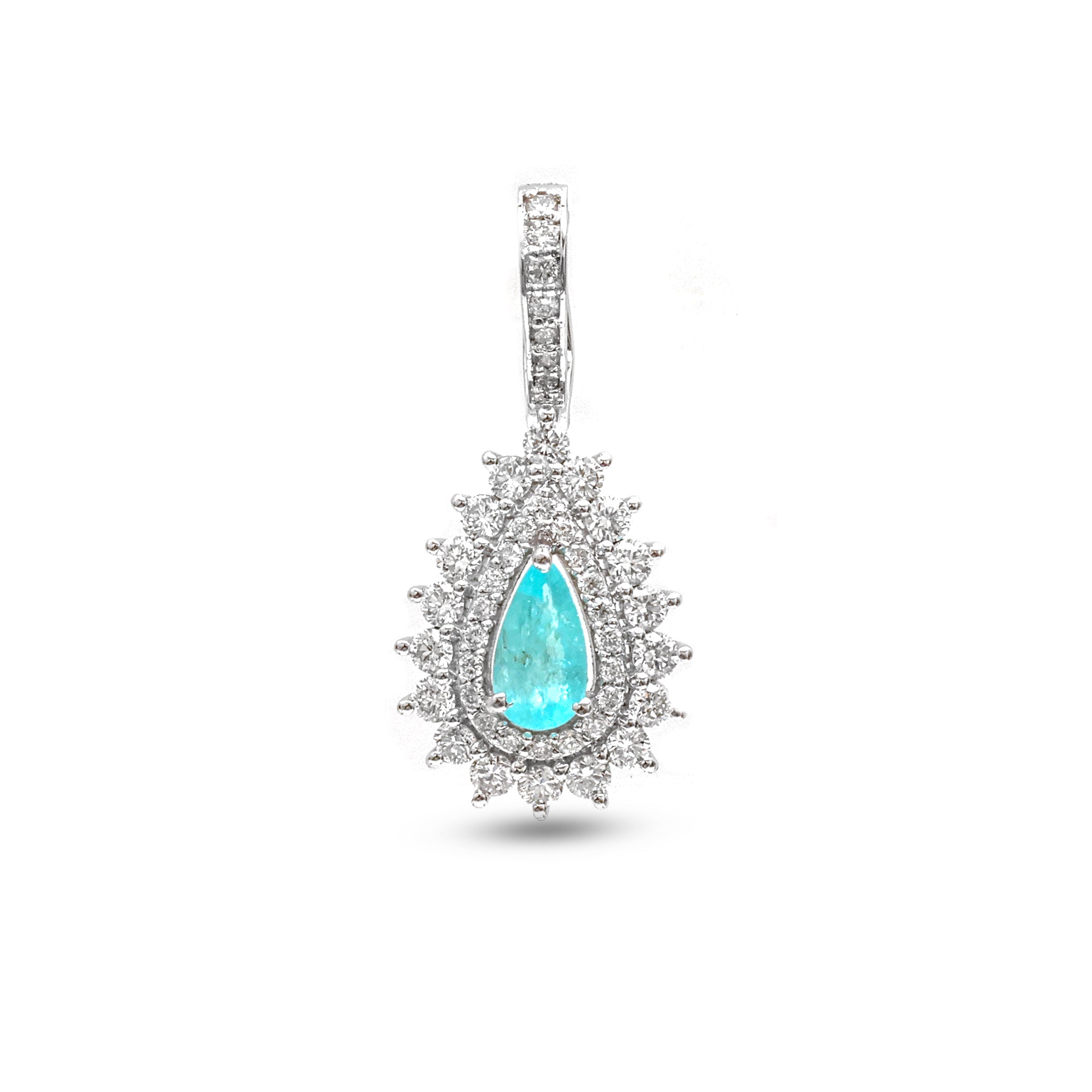 JPPD-920/9981 Paraiba Tourmaline Helo Diamond Pear Pendant | 18K