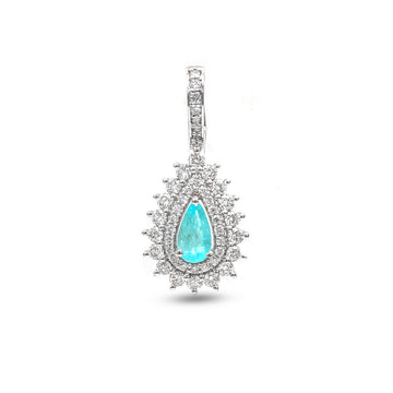 JPPD-920/9981 Paraiba Tourmaline Helo Diamond Pear Pendant | 18K