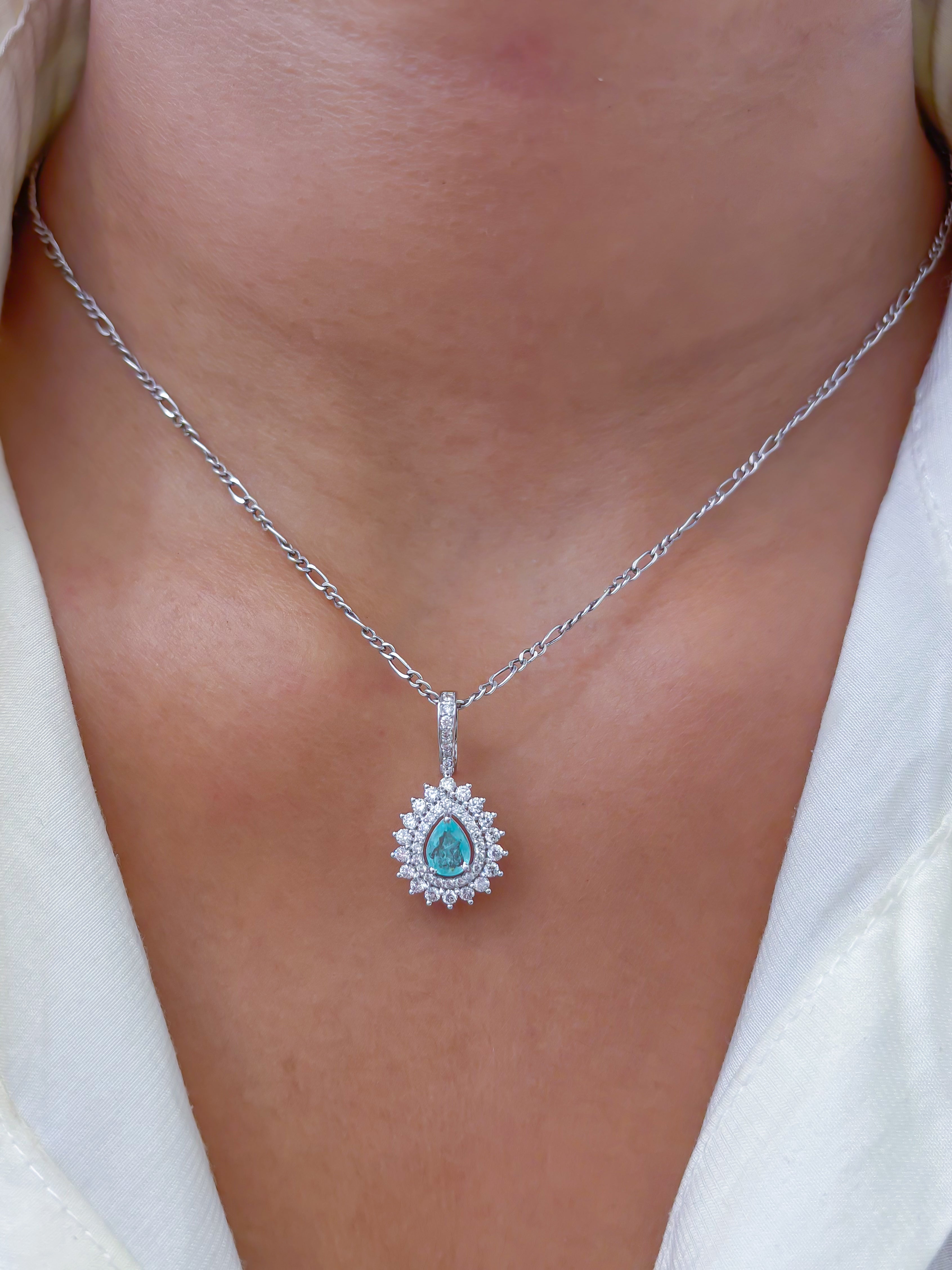 JPPD-921/9982 Paraiba Tourmaline Helo Diamond Pear Pendant | 18K