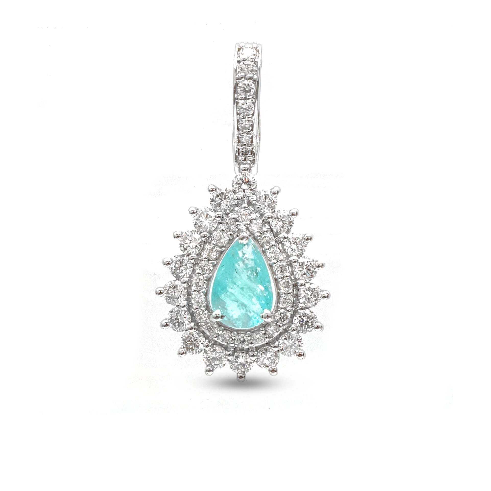 JPPD-921/9982 Paraiba Tourmaline Helo Diamond Pear Pendant | 18K