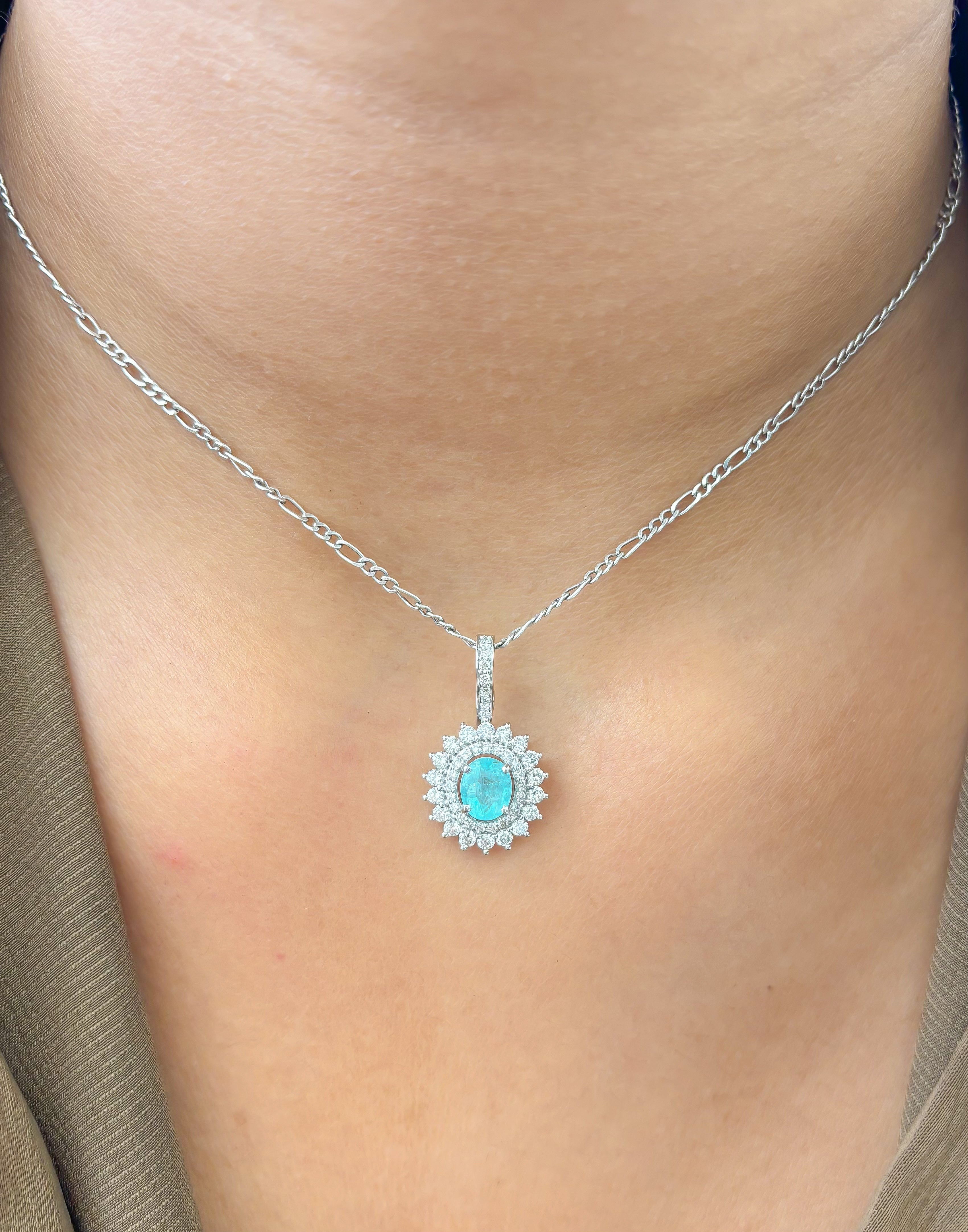 JPPD-923/9991 Paraiba Tourmaline Diamond Oval Double Helo Pendant | 18K