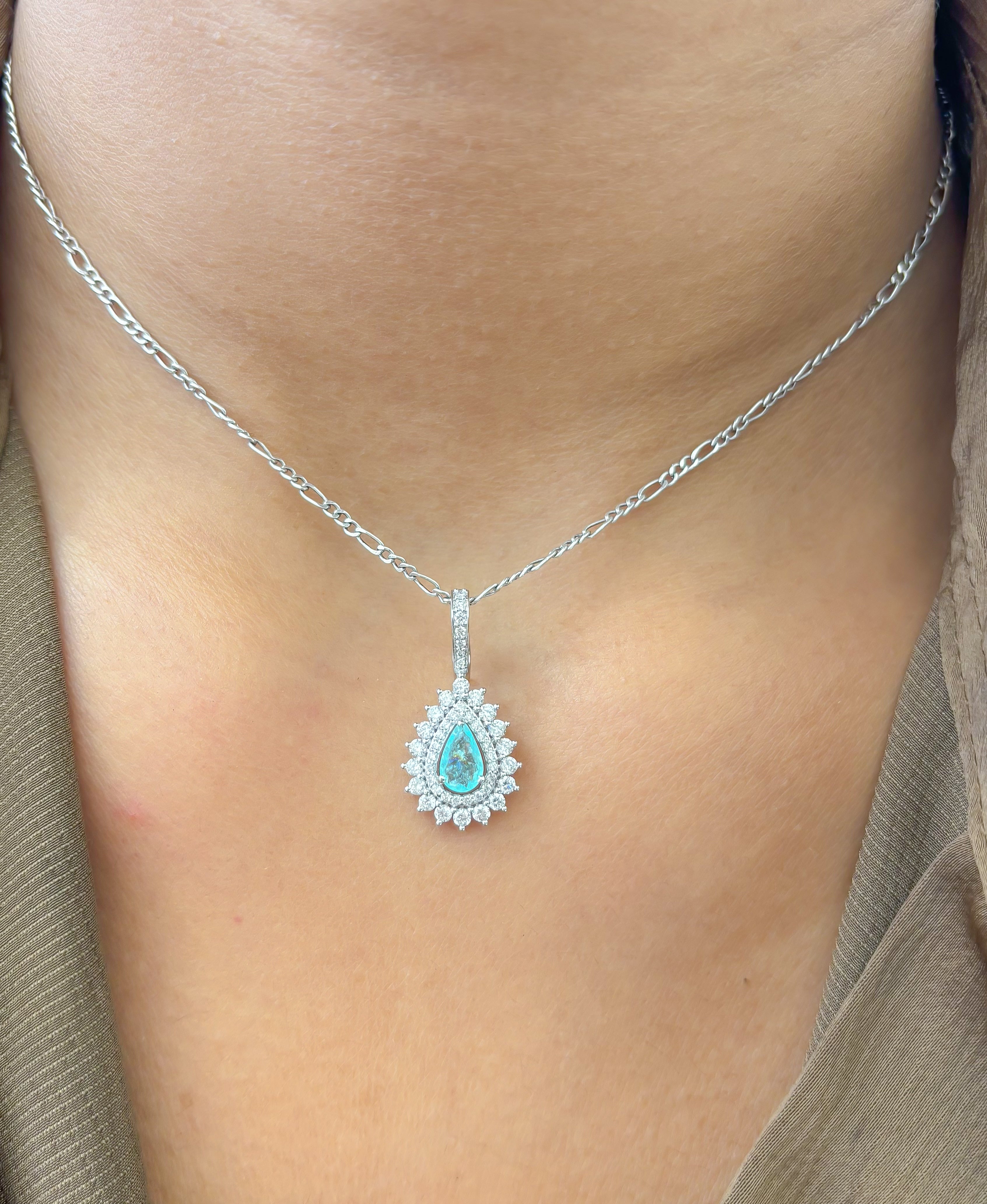 JPPD-924/9992 Paraiba Tourmaline Helo Diamond Pear Pendant | 18K
