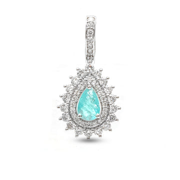 JPPD-924/9992 Paraiba Tourmaline Helo Diamond Pear Pendant | 18K