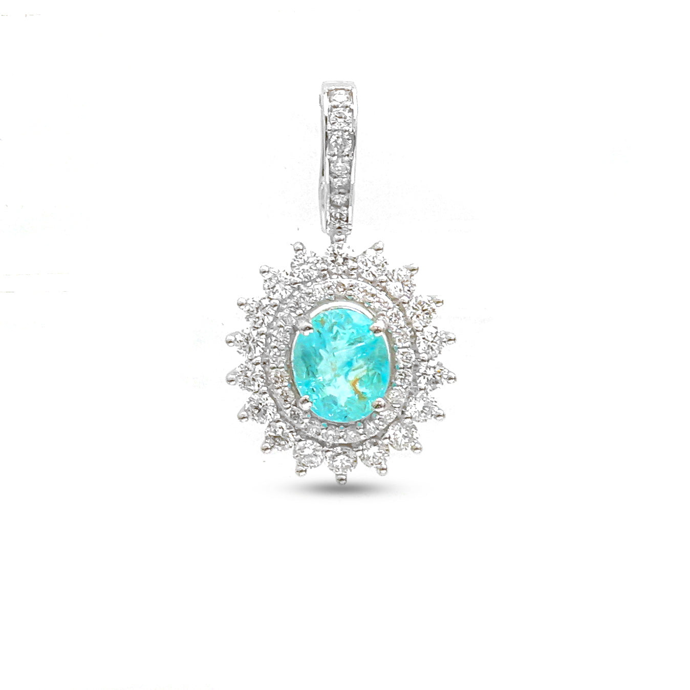 JPPD-925/9995 Paraiba Tourmaline Diamond Oval Double Helo Pendant | 18K