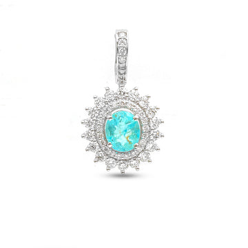 JPPD-925/9995 Paraiba Tourmaline Diamond Oval Double Helo Pendant | 18K