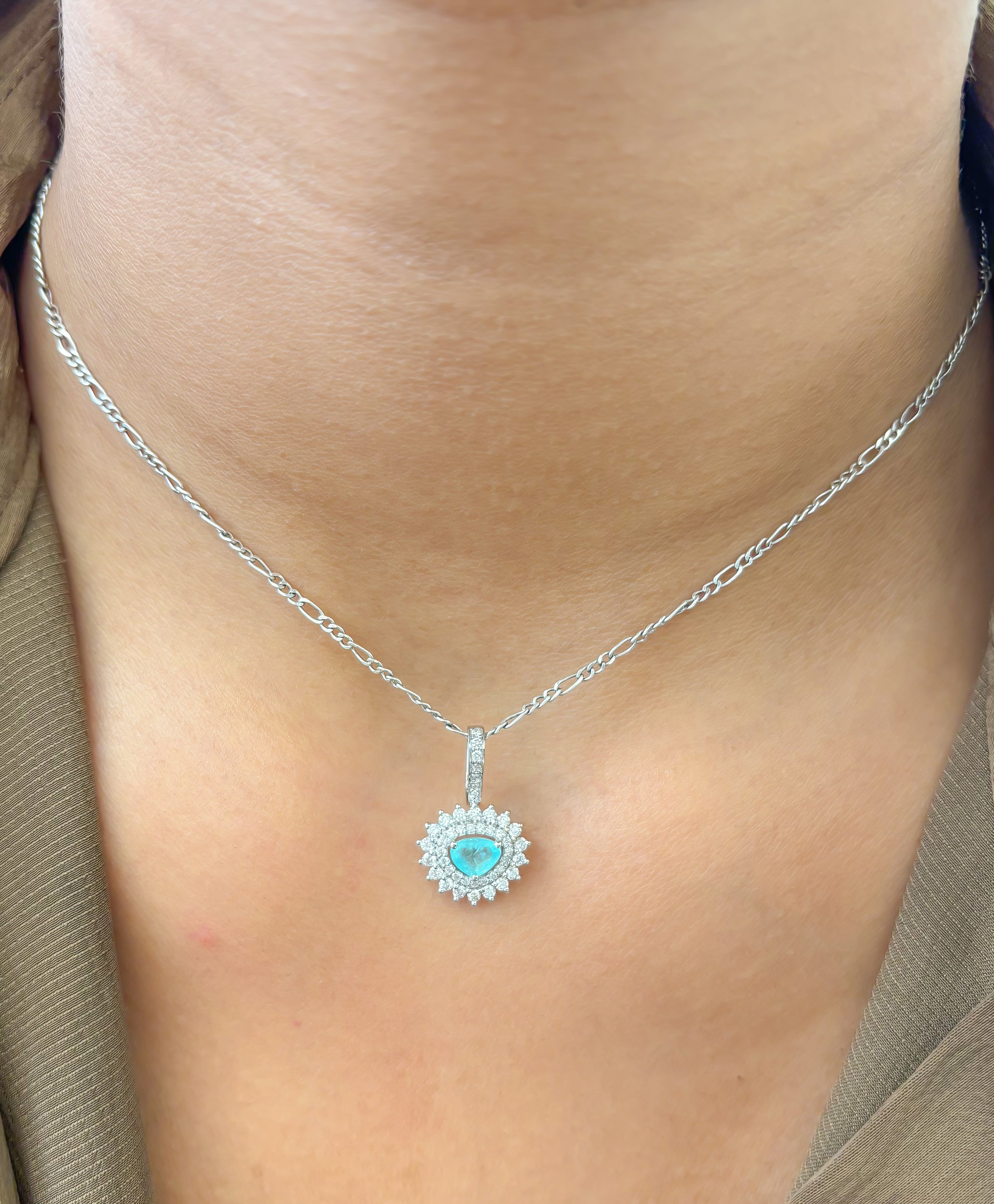 JPPD-927/10001 Paraiba Tourmaline Diamond Double Helo Pendant | 18K
