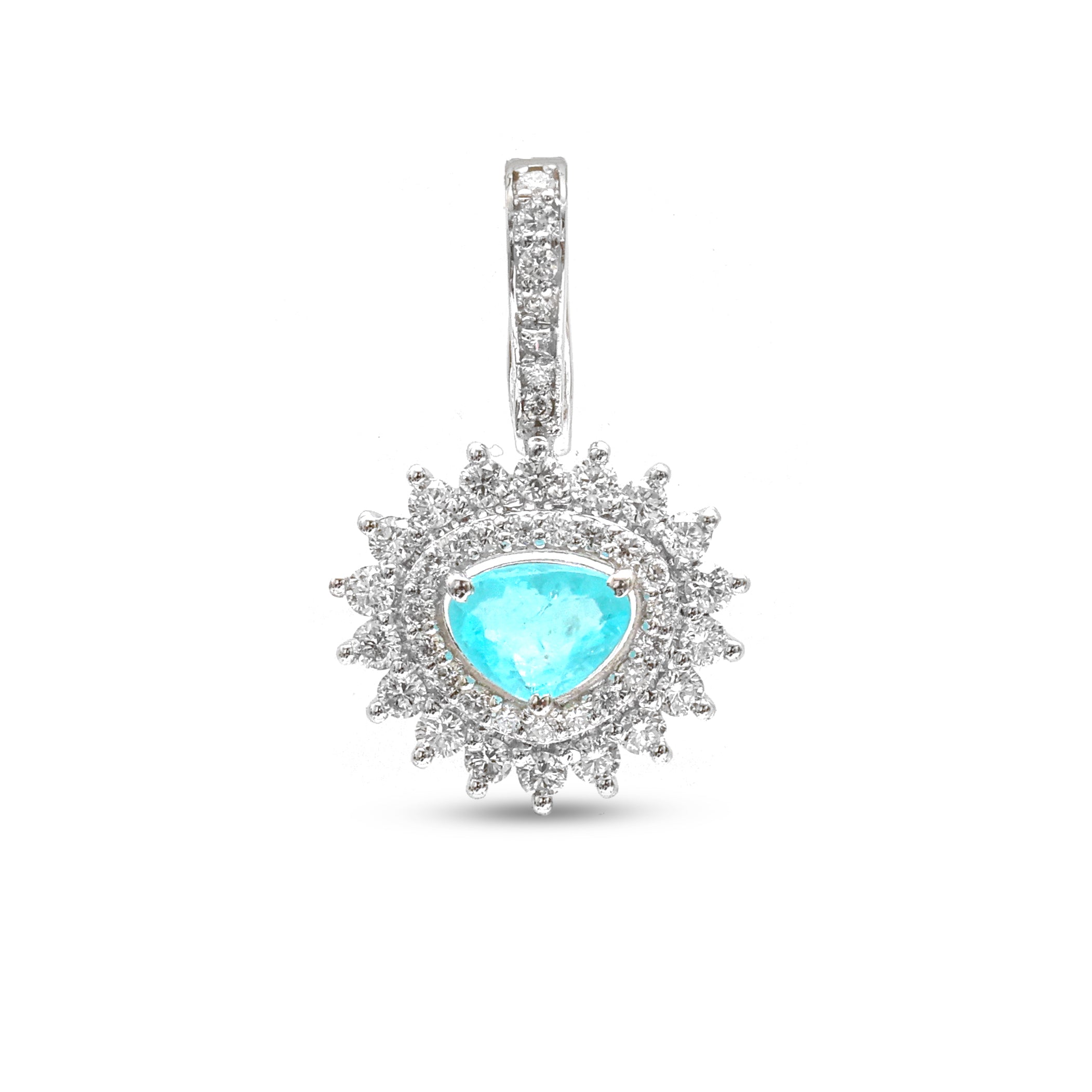 JPPD-927/10001 Paraiba Tourmaline Diamond Double Helo Pendant | 18K