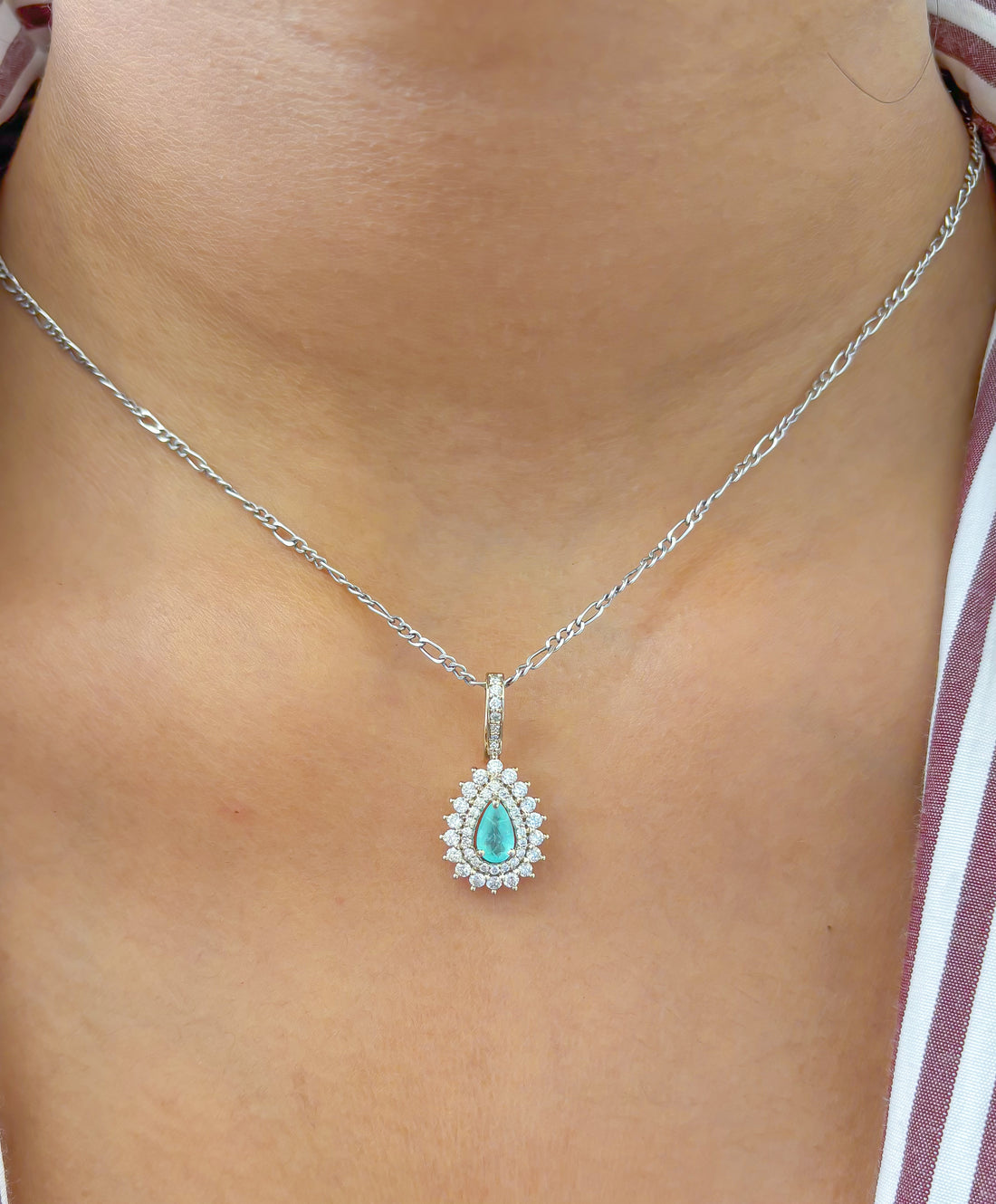 JPPD-928/10014 Paraiba Tourmaline Helo Diamond Pear Pendant | 18K