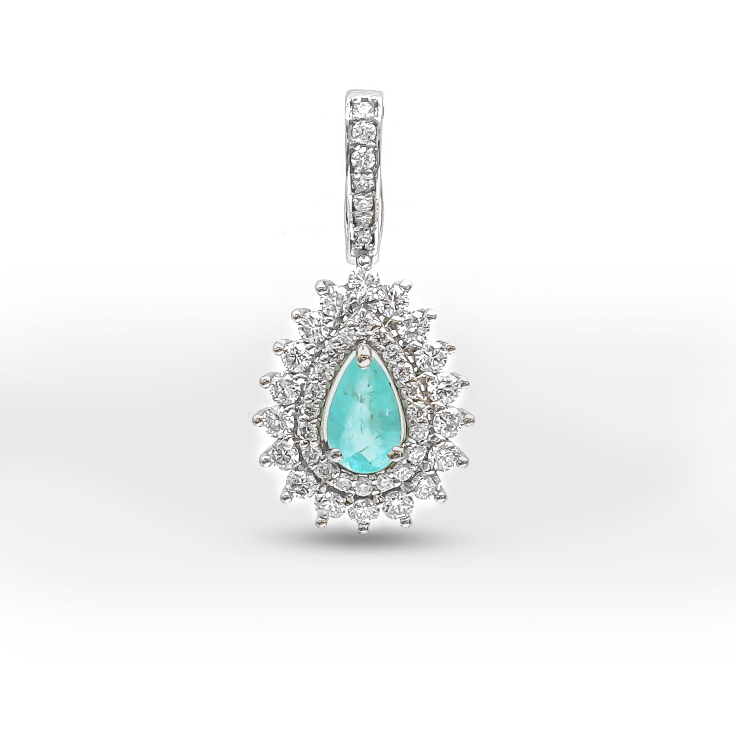JPPD-928/10014 Paraiba Tourmaline Helo Diamond Pear Pendant | 18K