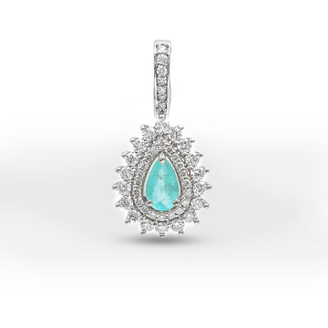 JPPD-928/10014 Paraiba Tourmaline Helo Diamond Pear Pendant | 18K