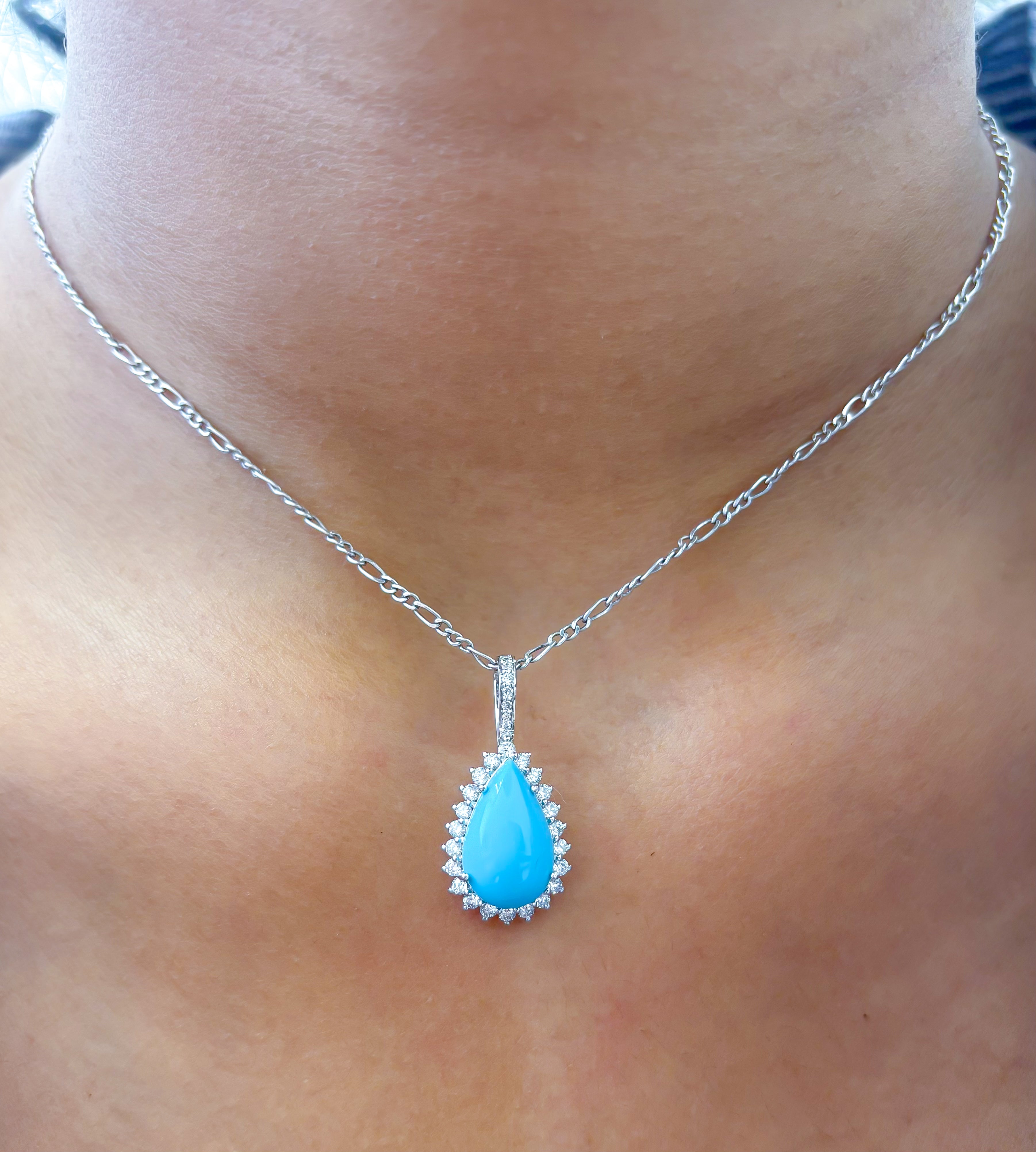 JPPD-990/10317 Turquoise Diamond Pendant | 14K
