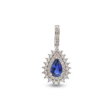JPPD-996/10334 Blue Sapphire Helo Diamond Pear Pendant | 18K