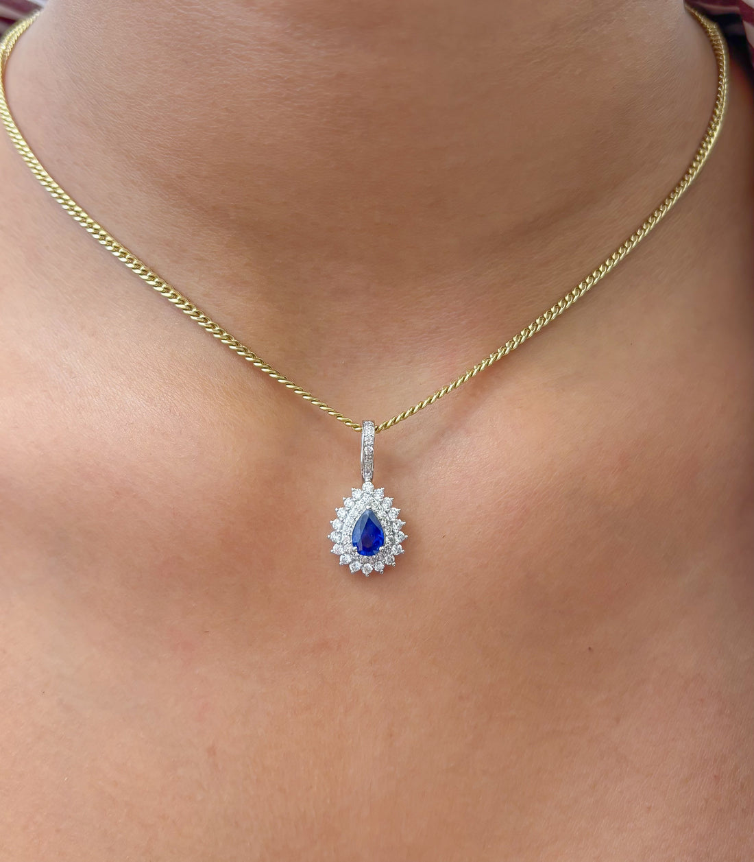 JPPD-997/10335 Blue Sapphire Helo Diamond Pear Pendant | 18K