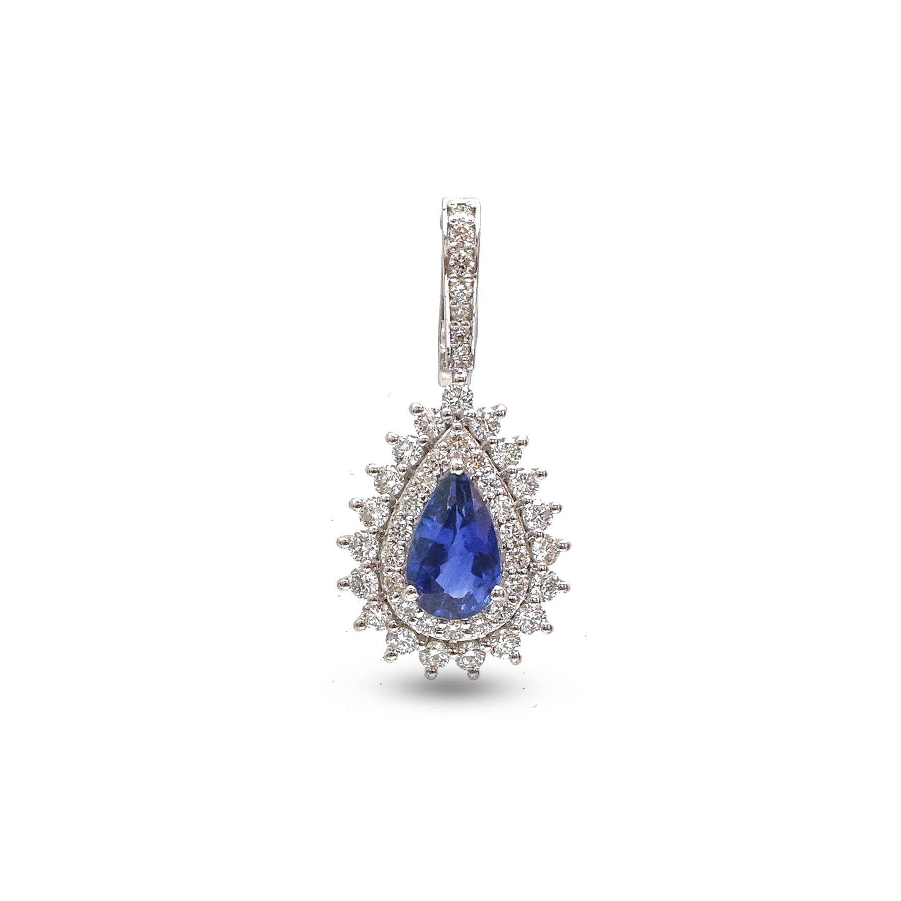 JPPD-997/10335 Blue Sapphire Helo Diamond Pear Pendant | 18K