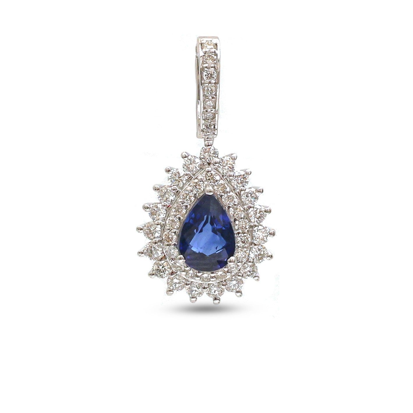 JPPD-998/10336 Blue Sapphire Helo Diamond Pear Pendant | 18K