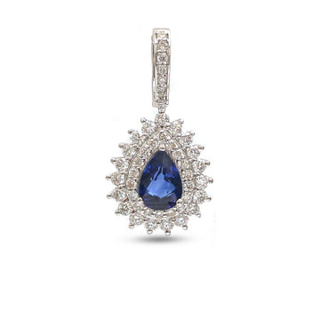 JPPD-998/10336 Blue Sapphire Helo Diamond Pear Pendant | 18K