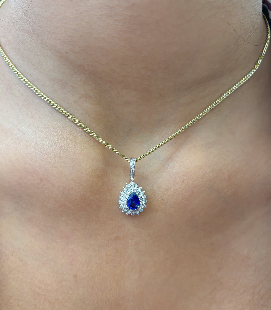 JPPD-999/10337 Blue Sapphire Helo Diamond Pear Pendant | 18K