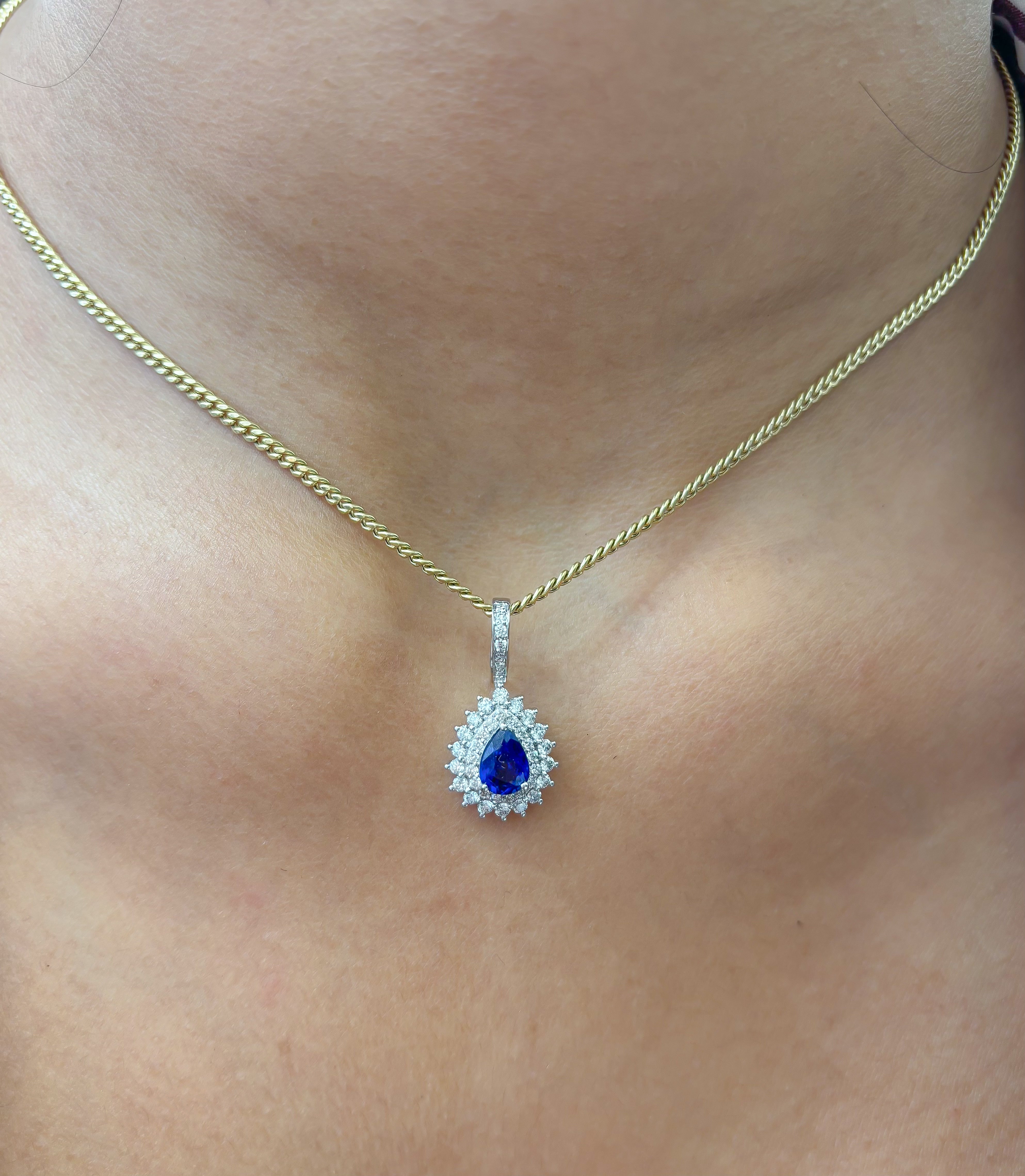 JPPD-999/10337 Blue Sapphire Helo Diamond Pear Pendant | 18K