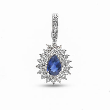 JPPD-999/10337 Blue Sapphire Helo Diamond Pear Pendant | 18K