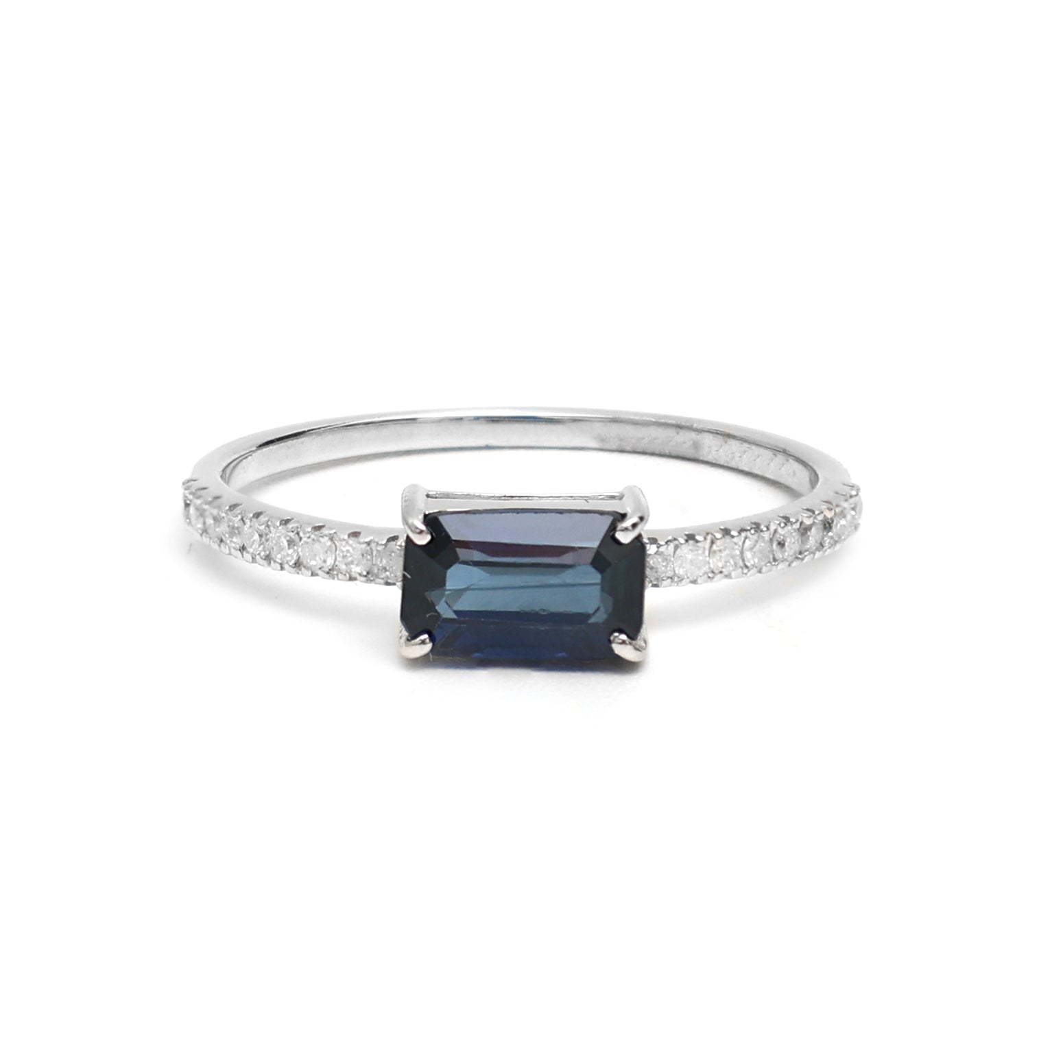 JPRG-1069/2555 Blue Sapphire Diamond Octagon Thin Ring | 18K