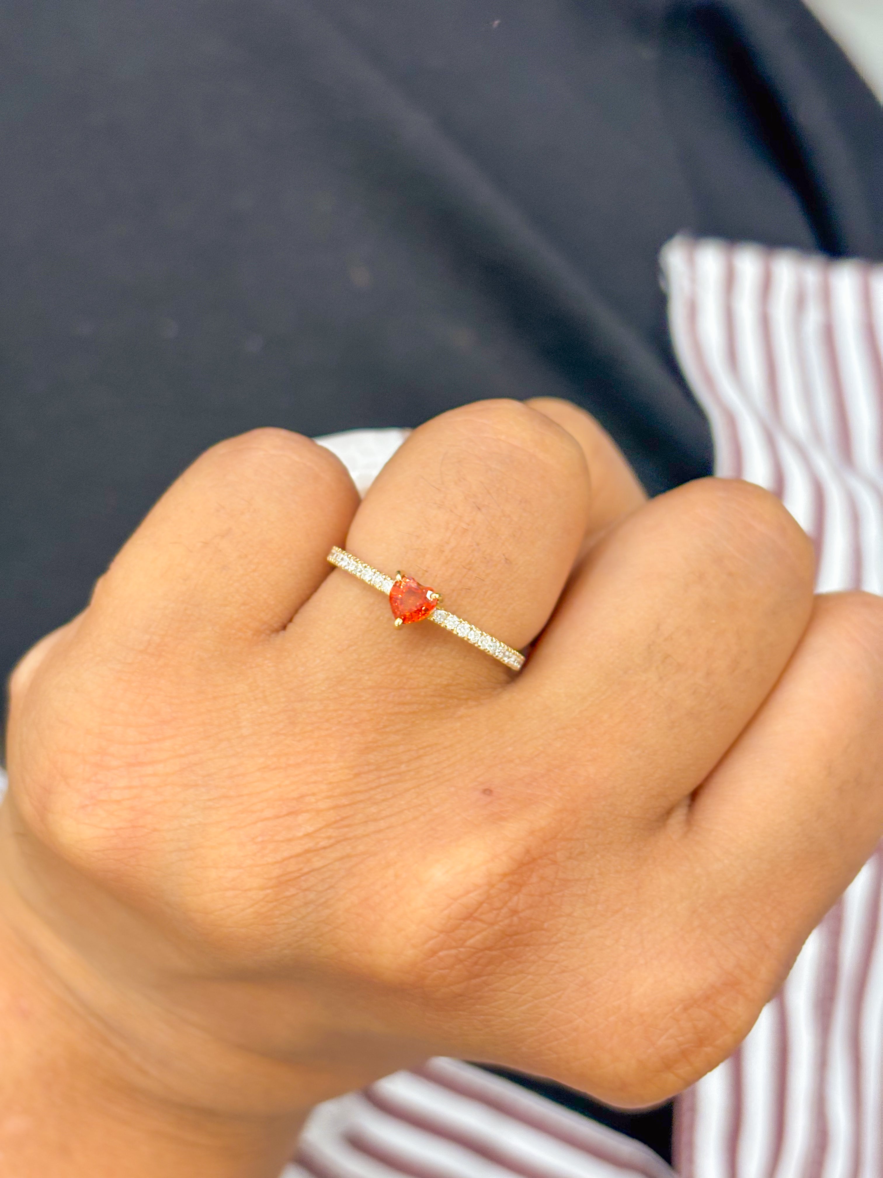 JPRG-1466/3556 Orange Sapphire Diamond Heart Thin Ring | 14K