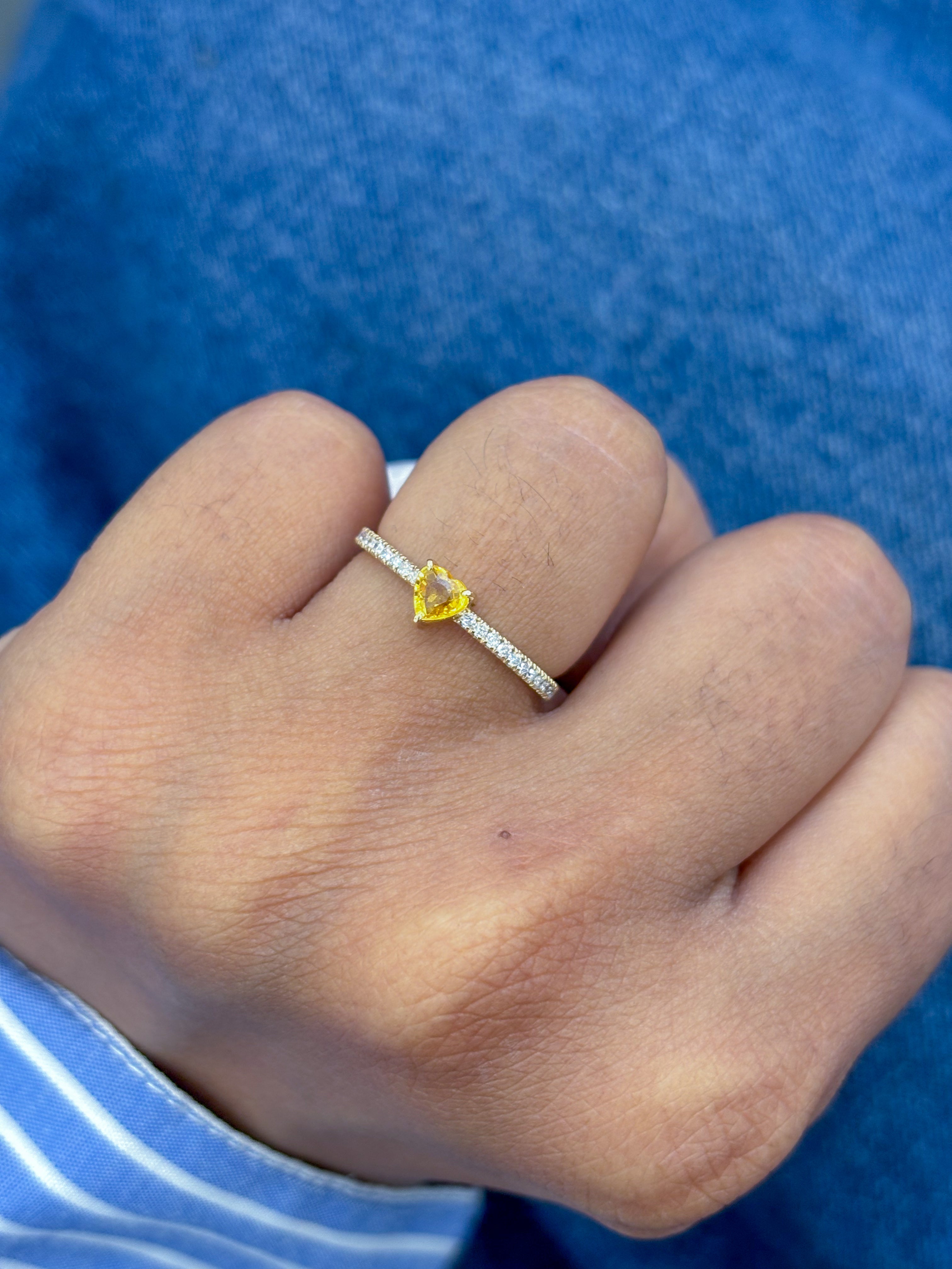 JPRG-1472/3562 Yellow Sapphire Diamond Heart Thin Ring | 14K