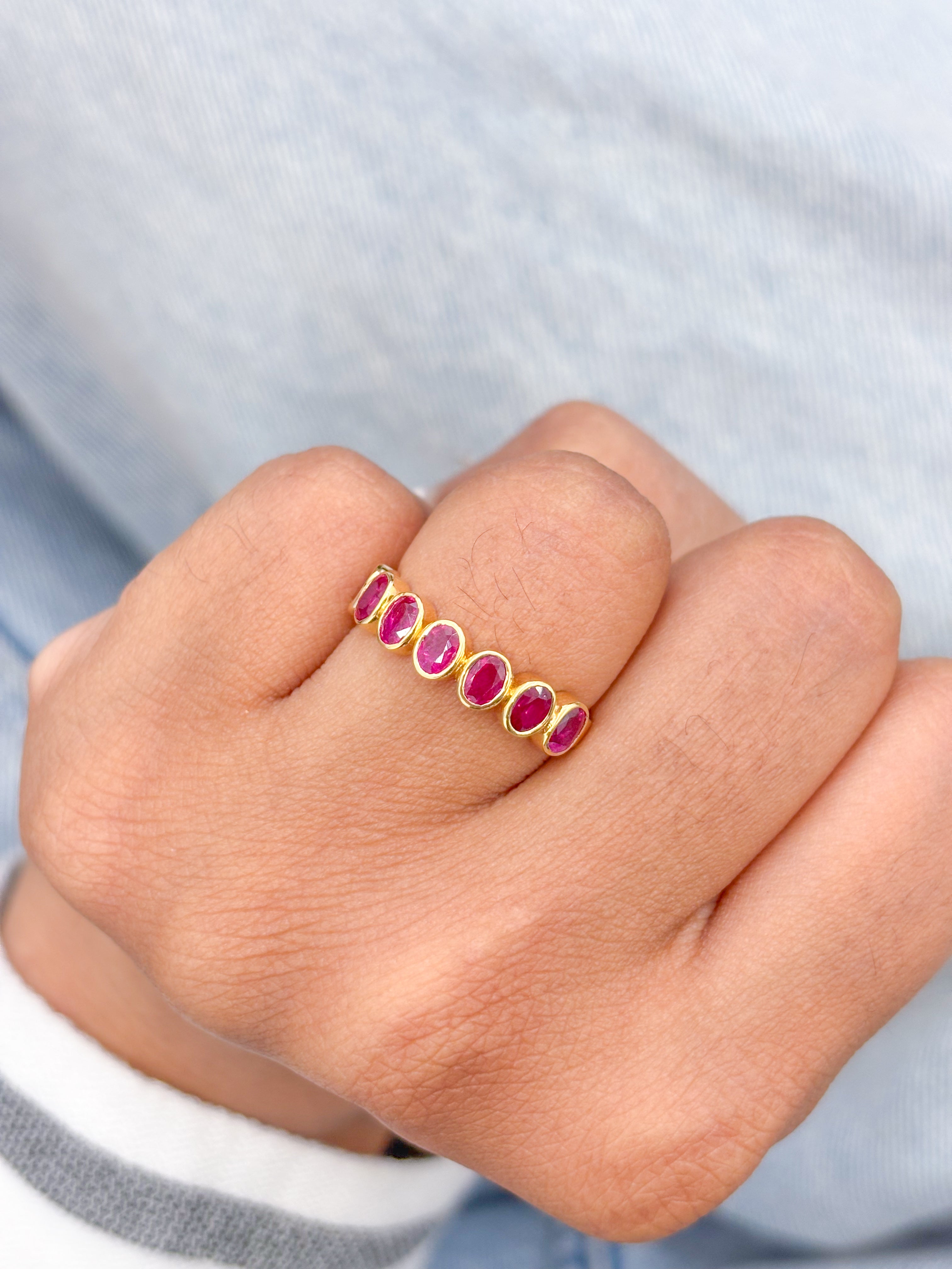 JPRG-1566/3839 Ruby Oval 5X4 Half  Ring | 18K