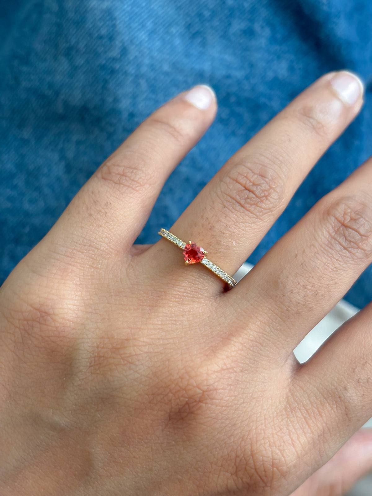 JPRG-1637/4113 Orange Sapphire Diamond Heart Thin Ring | 18K