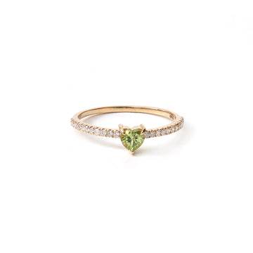 JPRG-1639/4115 Peridot Diamond Heart Thin Ring | 18K