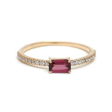 JPRG-1657/4135 Garnet Diamond Octagon Thin Ring | 14K