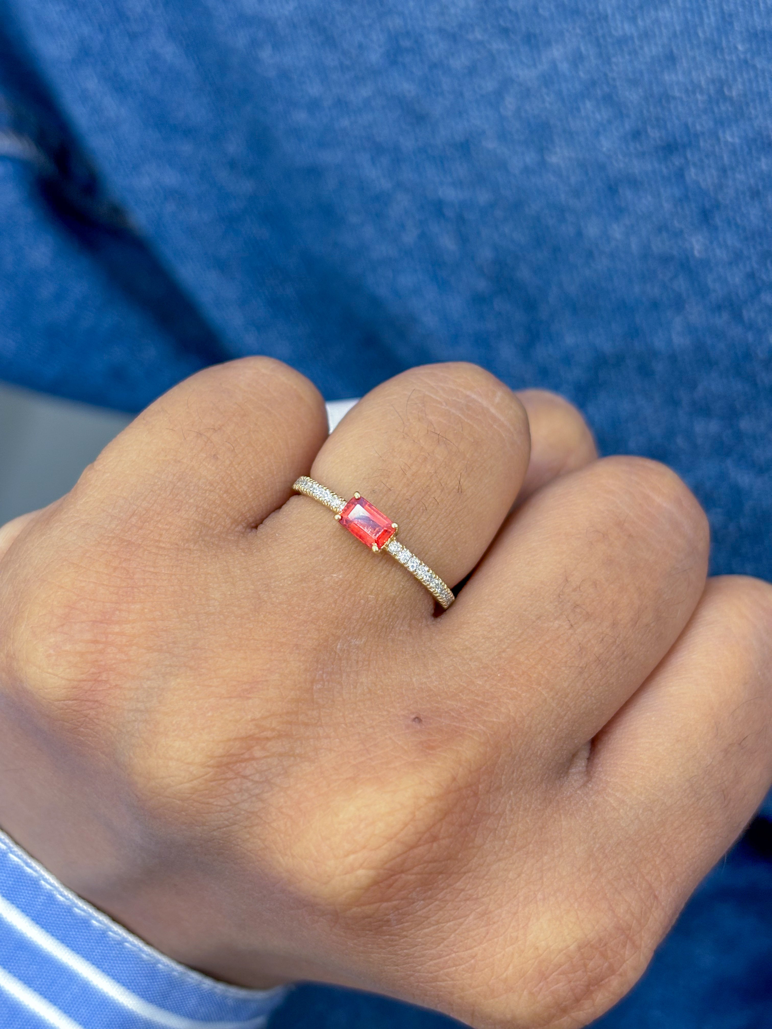 JPRG-1665/4143 Orange Sapphire Diamond Octagon Thin Ring | 14K