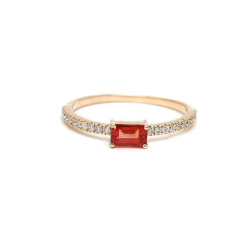 JPRG-1665/4143 Orange Sapphire Diamond Octagon Thin Ring | 14K