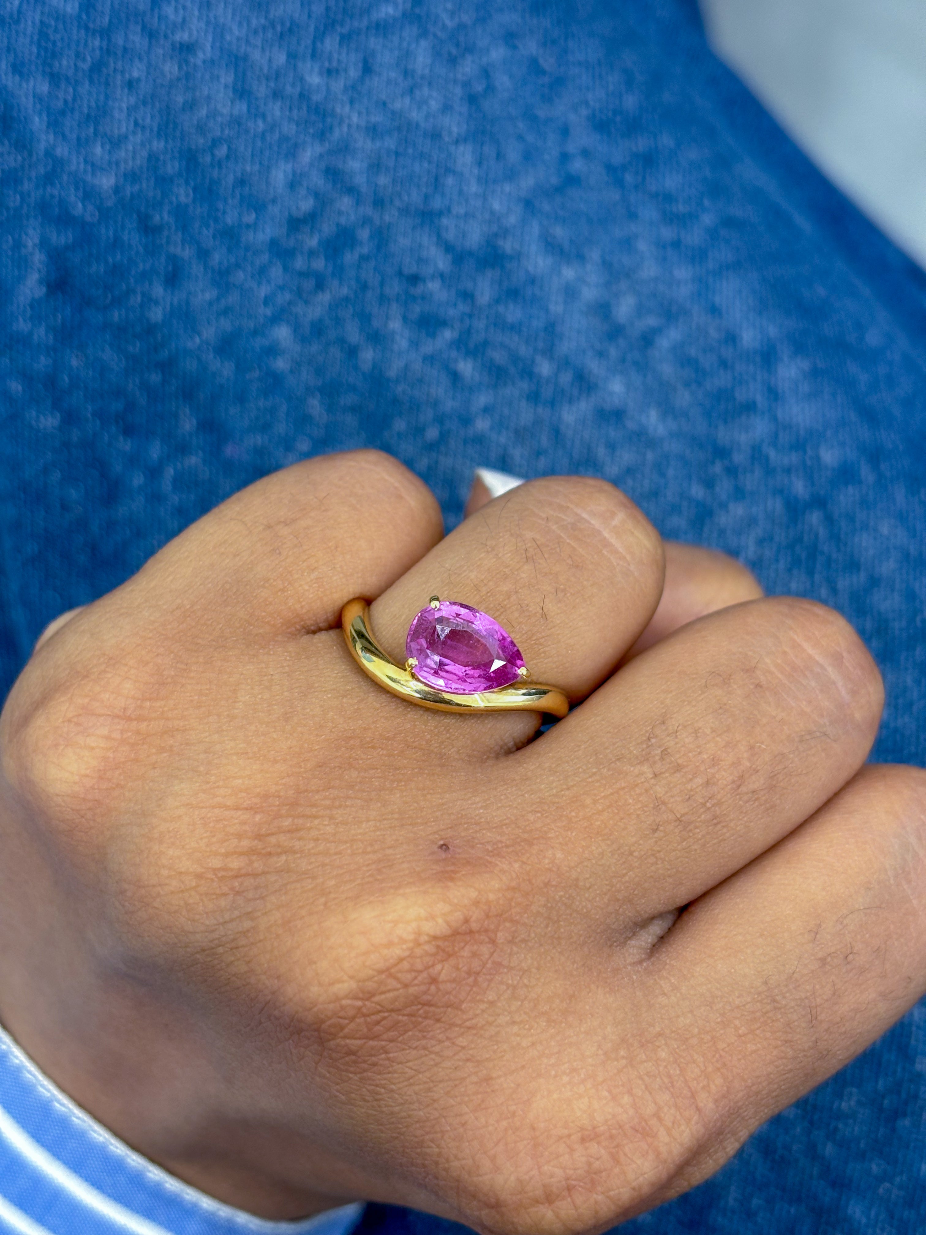 JPRG-1711/4204 Pink Sapphire Pear Wave Ring | 18K