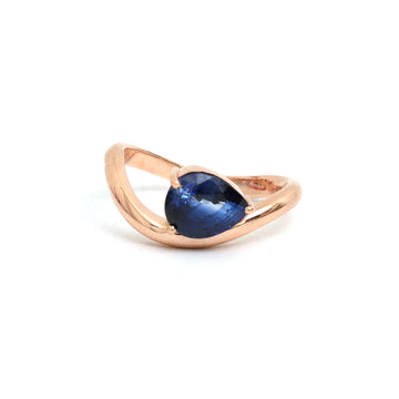 JPRG-1713/4206 Blue Sapphire Pear Wave Ring | 18K